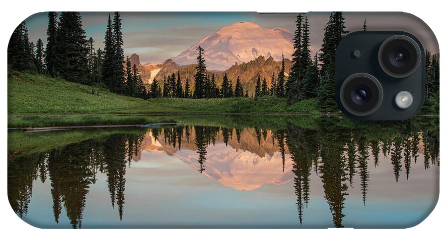Mt. Ranier; Clouds;lake; Moon; Mountains; Picture Lake; Reflection; Seattle iPhone Case featuring the photograph Tipsoo Lake Mt. Rainier Washington by Larry Marshall