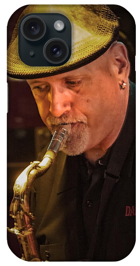 Sax iPhone Case featuring the photograph Tod Dickow on sax by Jessica Levant