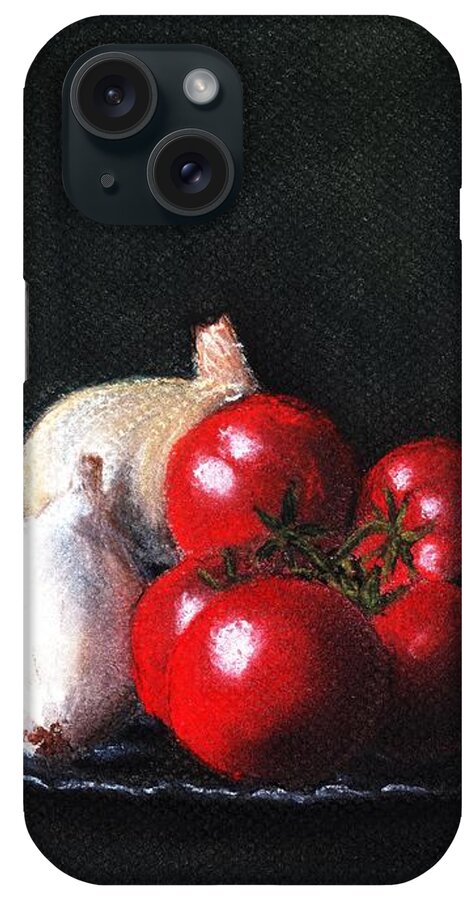 Dish iPhone Case featuring the painting Tomatoes and Onions by Anastasiya Malakhova