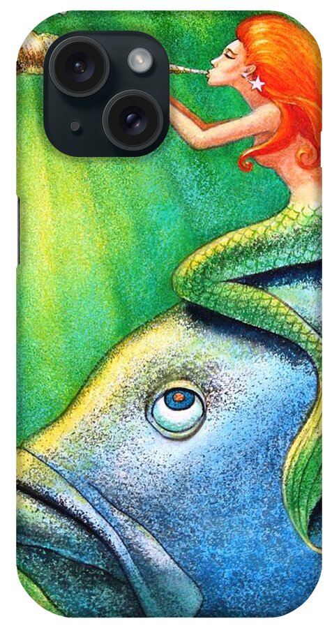 Mermaid iPhone Case featuring the painting Toot Your Own Seashell Mermaid by Sue Halstenberg