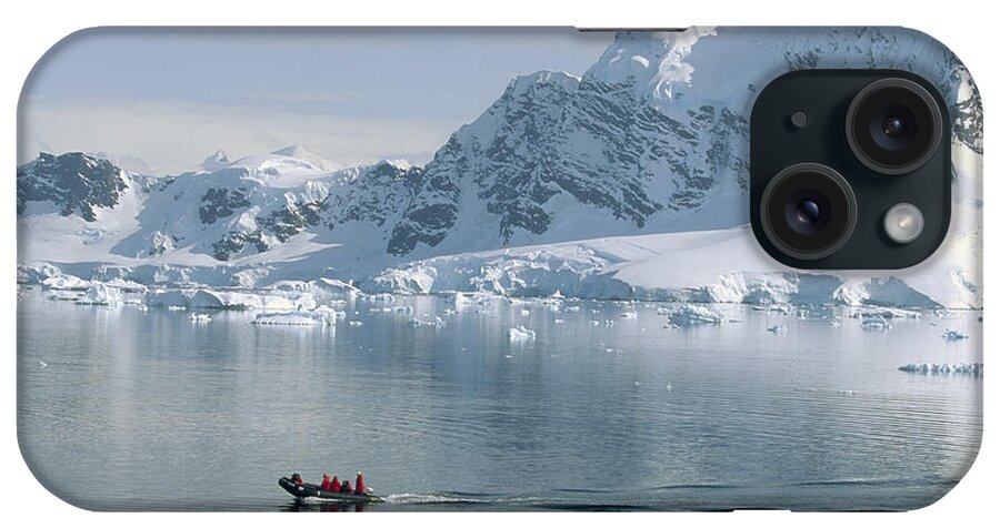 Feb0514 iPhone Case featuring the photograph Tourists In Zodiac Boat Paradise Bay by Konrad Wothe