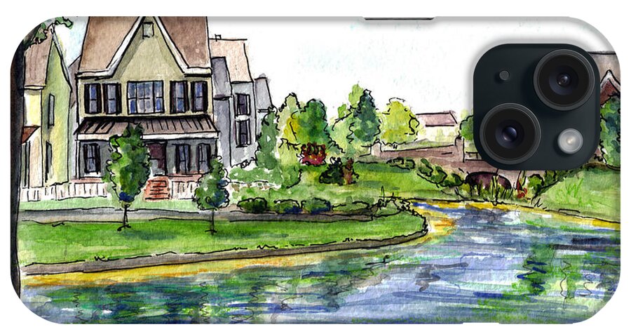 Robbinsville Towne iPhone Case featuring the painting Towne Center by Clara Sue Beym