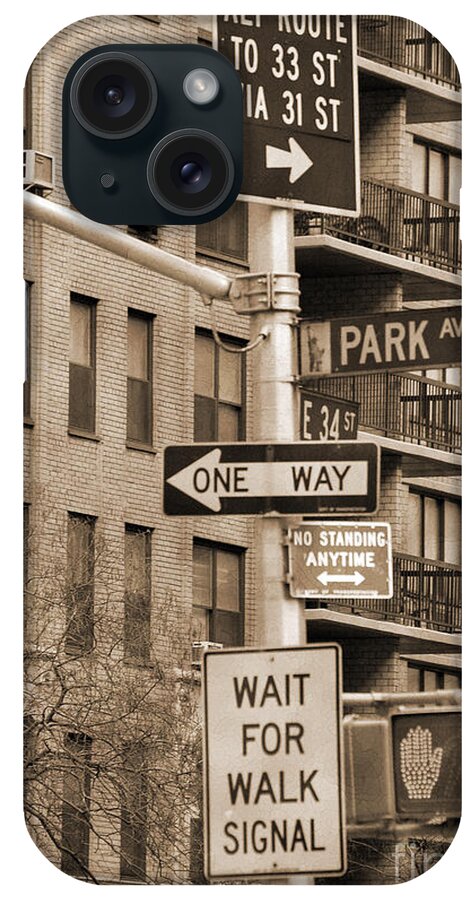 Traffic Signs iPhone Case featuring the photograph Traffic signs in Manhattan vintage look by RicardMN Photography