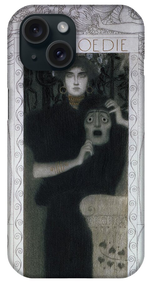 Gustav Klimt iPhone Case featuring the drawing Tragedy by Celestial Images
