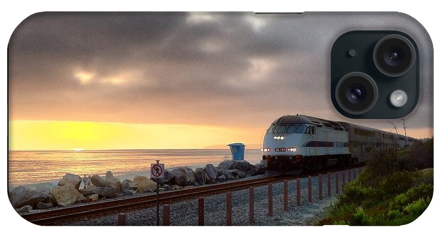 Trainsunset iPhone Case featuring the photograph Train And Sunset In San Clemente by Paul Carter
