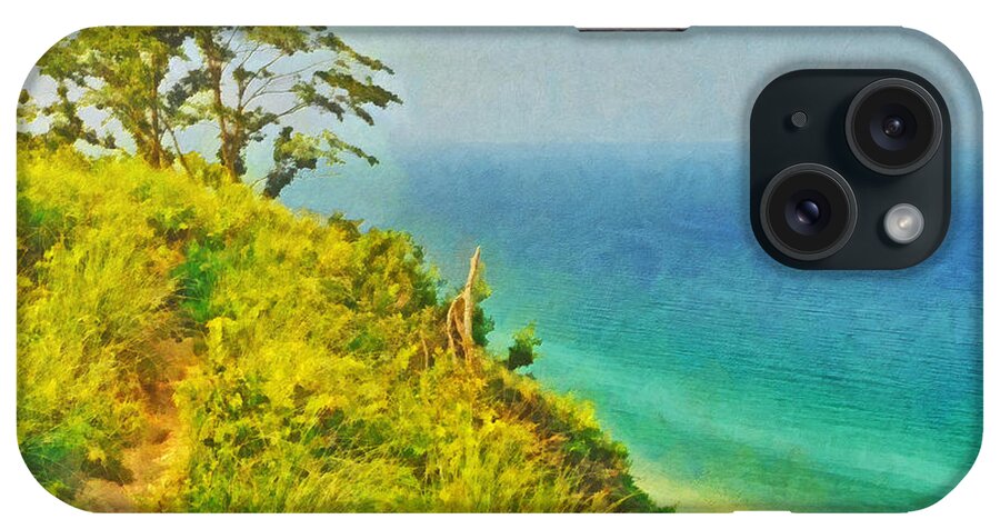 Sleeping Bear Dunes National Lakeshore iPhone Case featuring the digital art Tree on a Bluff by Digital Photographic Arts