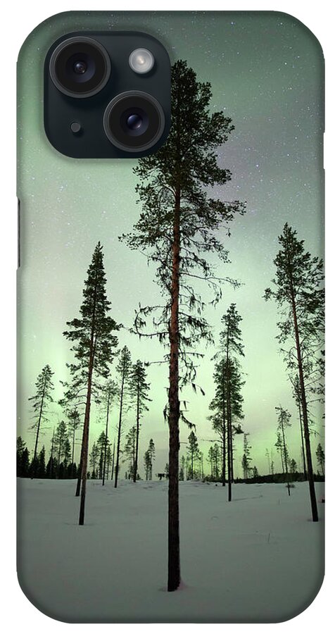 Scenics iPhone Case featuring the photograph Trees With Aurora Borealis by Justinreznick