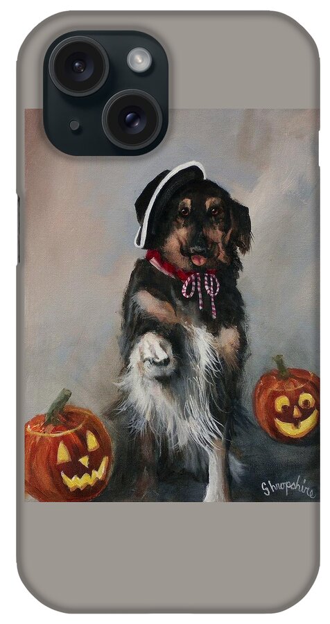 Halloween iPhone Case featuring the painting Trick or Treat Dog by Tom Shropshire