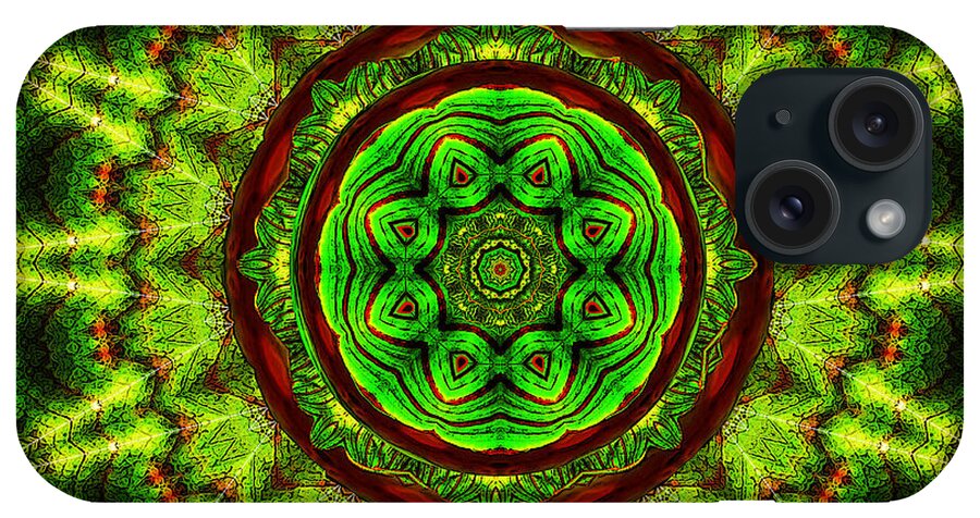 Green iPhone Case featuring the digital art Tropic Leaf Pattern Mandala by Deborah Smith