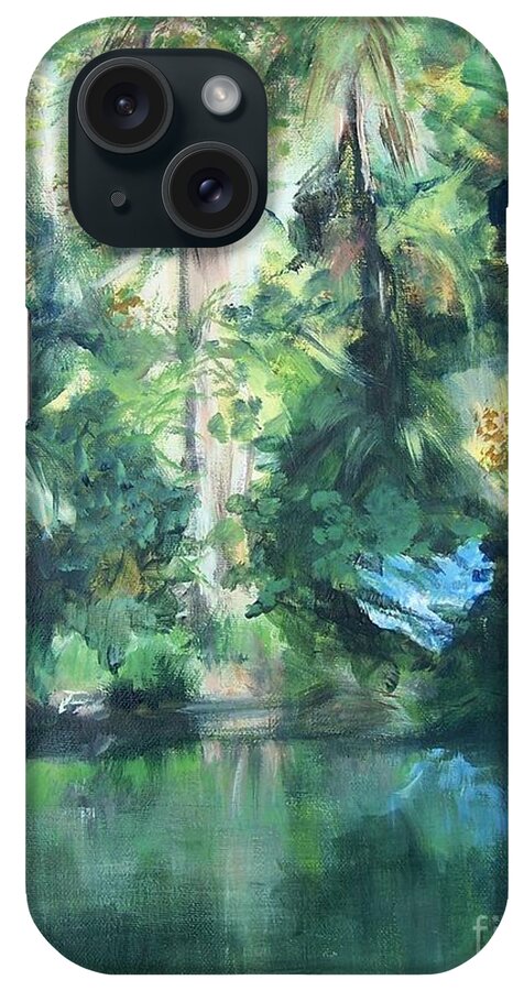 Landscape Of A River Through A Tropical Forest In Florida iPhone Case featuring the painting Tropical Treasure by Mary Lynne Powers