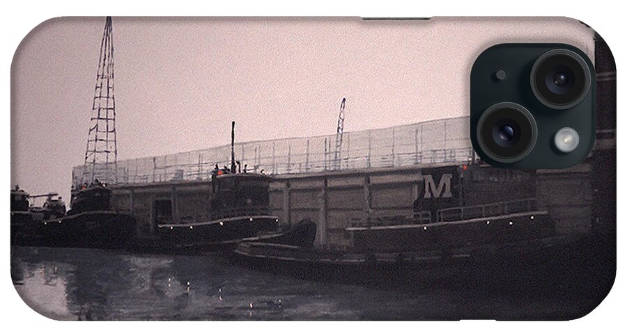 Oil Painting Of Tug Boats iPhone Case featuring the painting Tugs of December by David Zimmerman