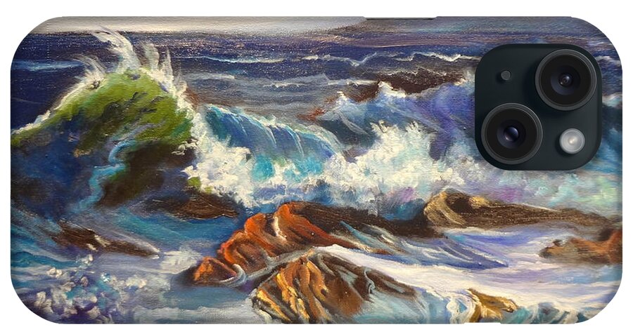 Blue Green Waves iPhone Case featuring the painting Turbulent Waters Hawaii by Jenny Lee