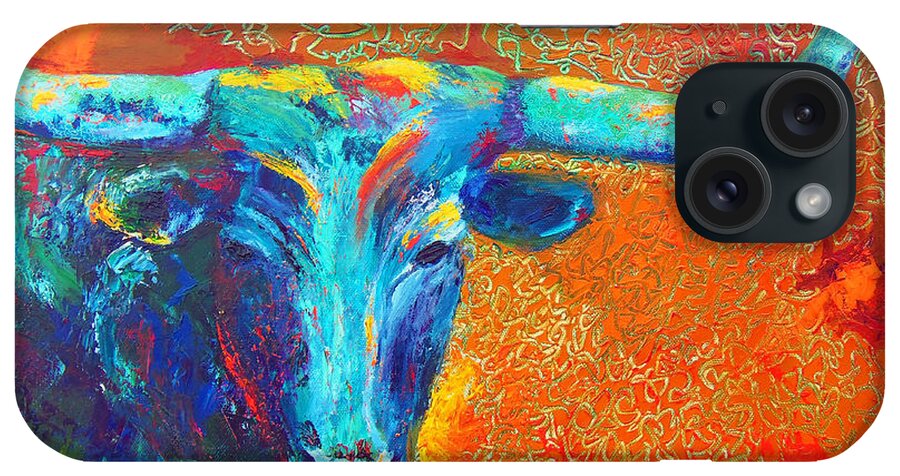 Abstract Longhorn Painting iPhone Case featuring the painting Turquoise Longhorn by Karen Kennedy Chatham