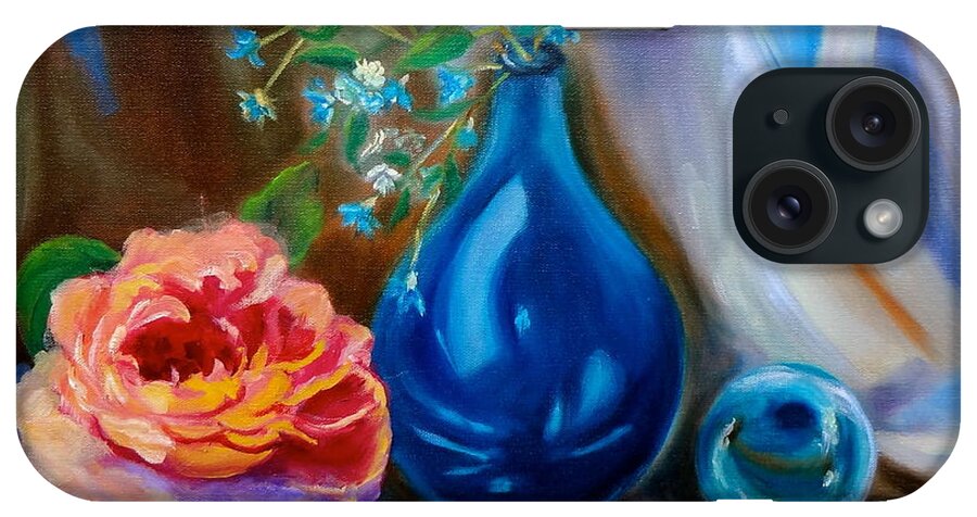 Floral Rose Print iPhone Case featuring the painting Turquoise Vase by Jenny Lee