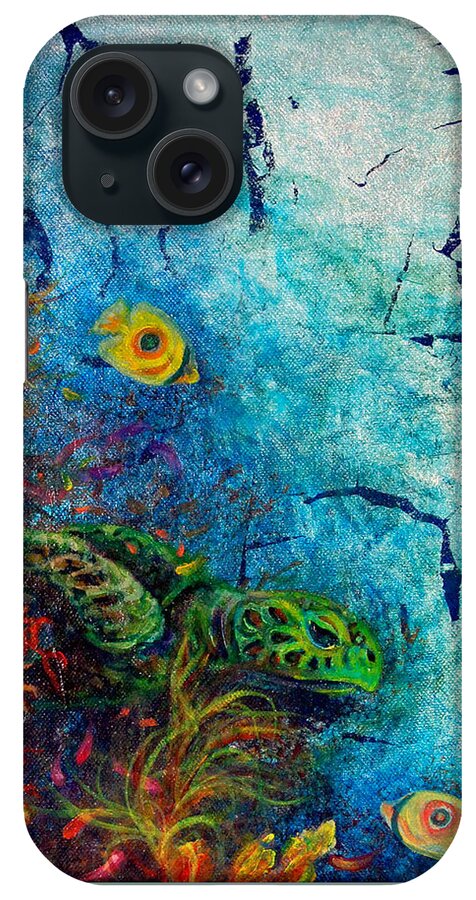 Sea Turtle iPhone Case featuring the painting Turtle Wall 1 by Ashley Kujan