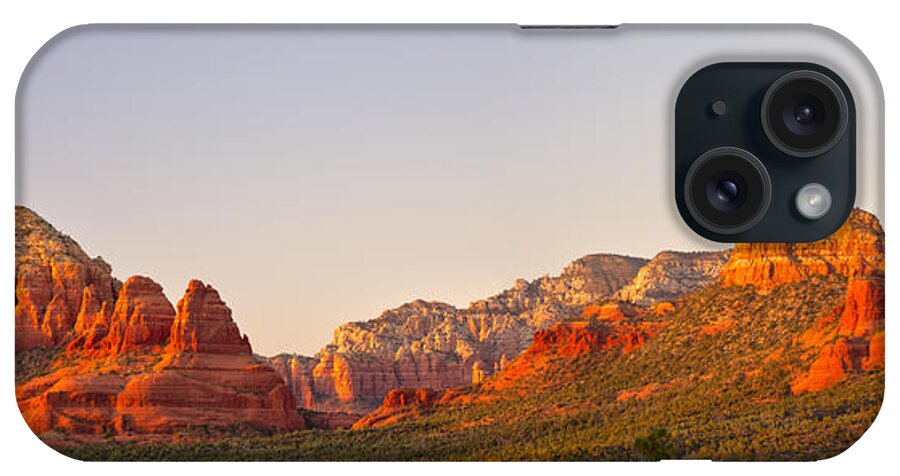 Two Sisters iPhone Case featuring the photograph Twin Sisters at sunset Sedona Arizona by Ken Brown