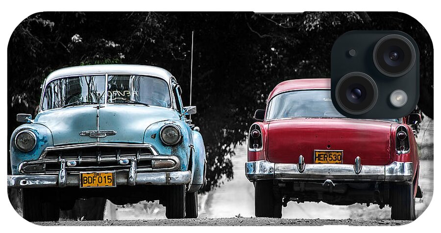  Cuba iPhone Case featuring the photograph Two cars passing by Patrick Boening