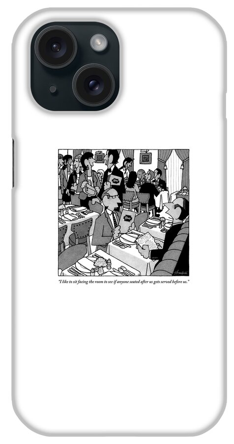 Two Men Chat At A Restaurant Table. One Man iPhone Case