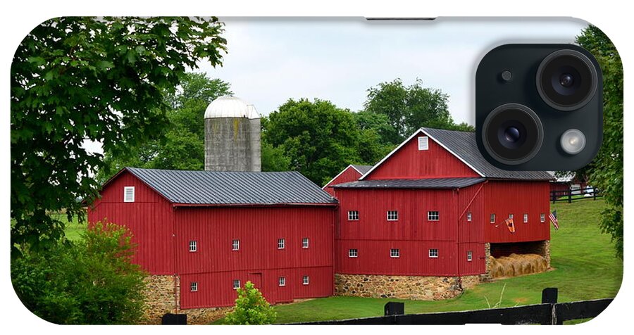 Red iPhone Case featuring the photograph Two Red Barns by Cathy Shiflett