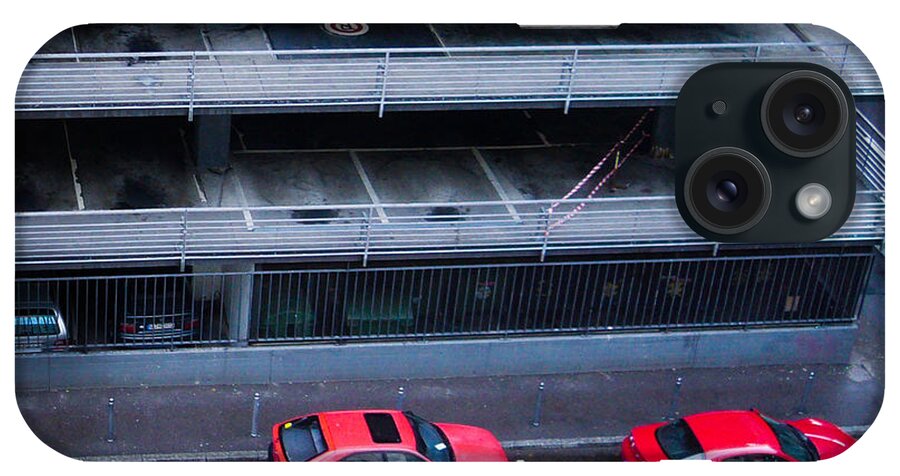 Red iPhone Case featuring the photograph Two red cars in the city by Matthias Hauser
