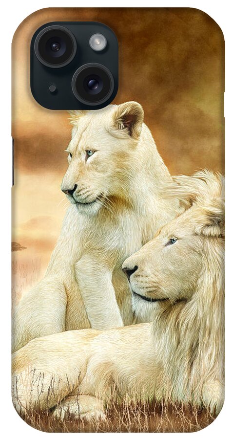 Lion iPhone Case featuring the mixed media Two White Lions - Together by Carol Cavalaris