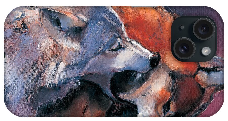 Wolf iPhone Case featuring the painting Two Wolves by Mark Adlington