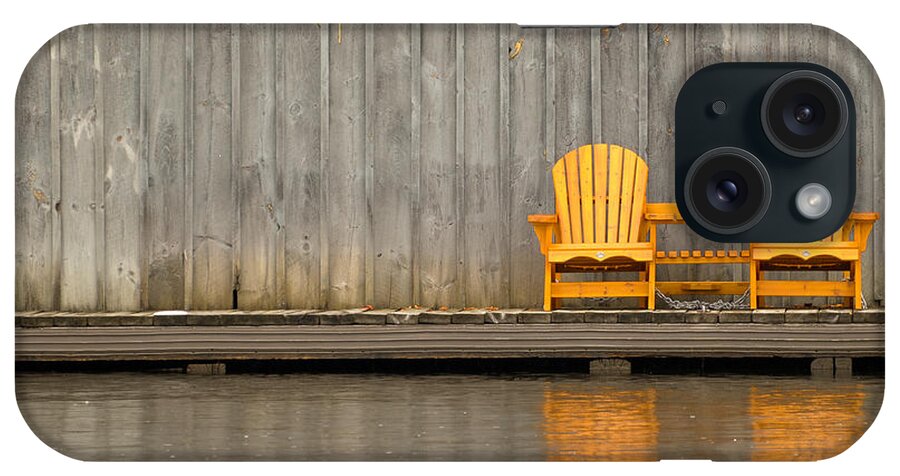 Two iPhone Case featuring the photograph Two wooden chairs on an old dock by Les Palenik