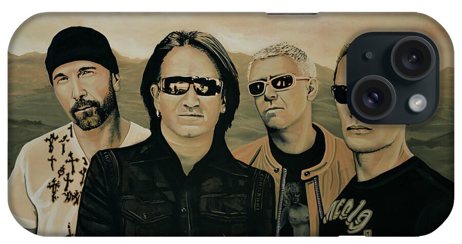 U2 iPhone Case featuring the painting U2 Silver And Gold by Paul Meijering