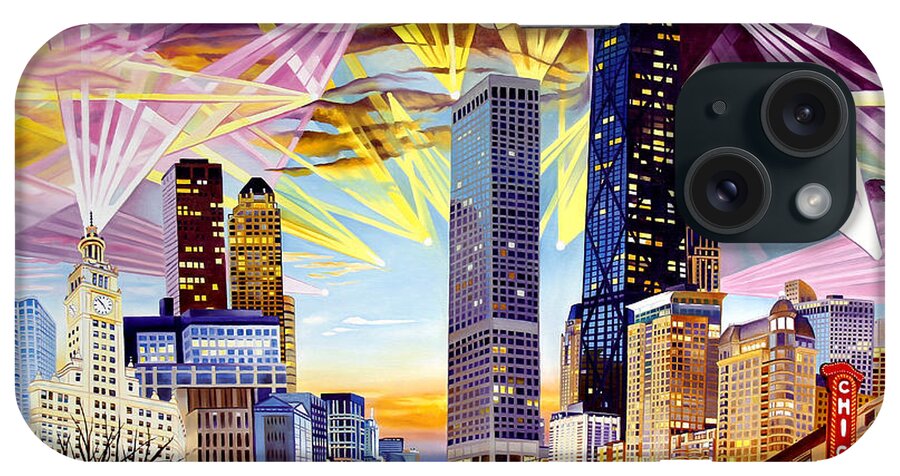 Umphrey's Mcgee iPhone Case featuring the painting Umphrey's McGee-As the Lights Wrapped Around Chicago by Joshua Morton