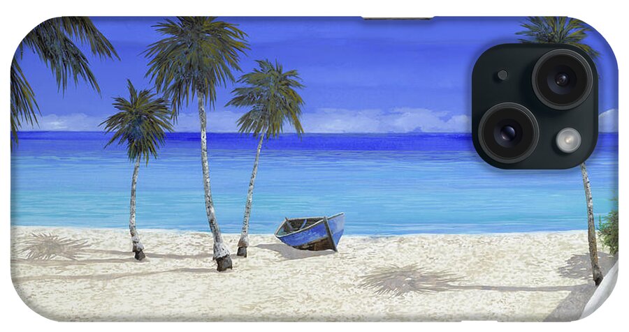 Seascape iPhone Case featuring the painting Una Barca Blu by Guido Borelli