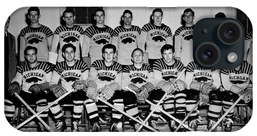 1947 iPhone Case featuring the photograph University of Michigan Hockey Team 1947 by Mountain Dreams