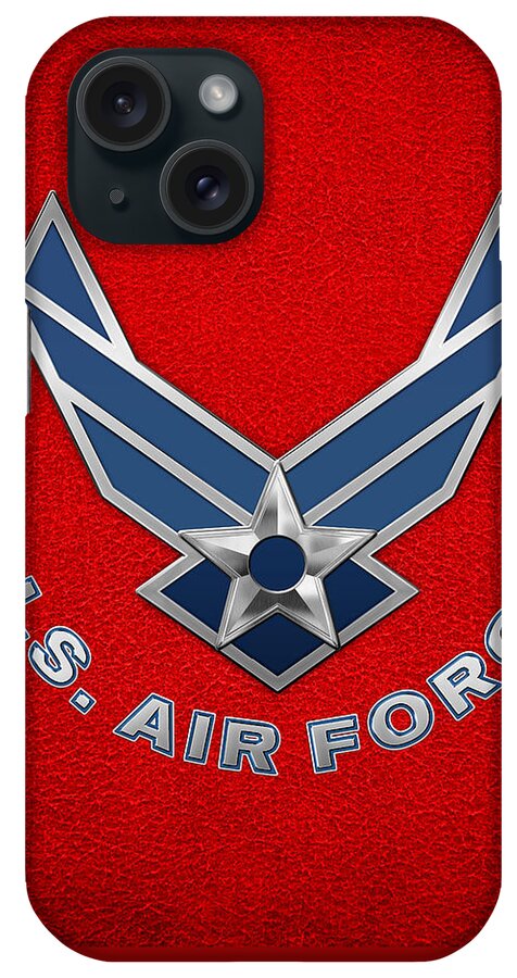 'military Insignia & Heraldry 3d' Collection By Serge Averbukh iPhone Case featuring the digital art U. S. Air Force - U S A F Logo on Red Leather by Serge Averbukh