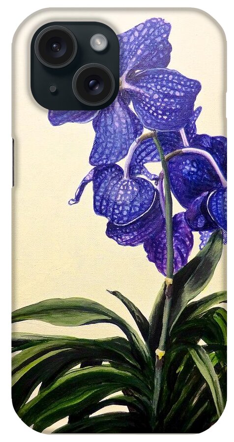 Vanda Sausai Blue Orchid iPhone Case featuring the painting Vanda Sausai Blue Orchid by Mary Palmer