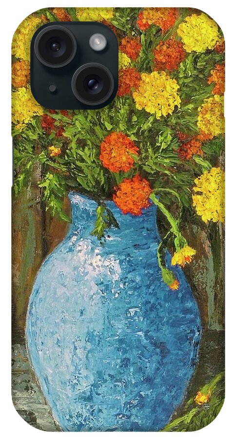 Impressionistic iPhone Case featuring the painting Vase of Marigolds by Darice Machel McGuire