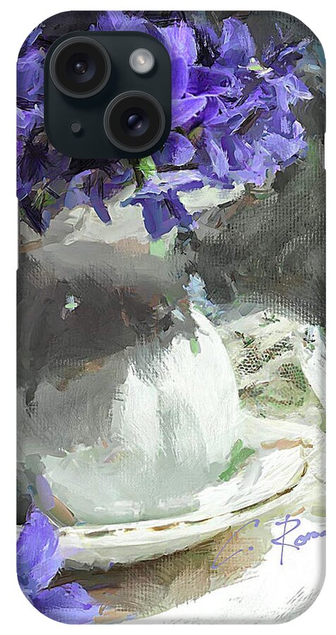 Vase iPhone Case featuring the painting Vase With Violets by Charlie Roman