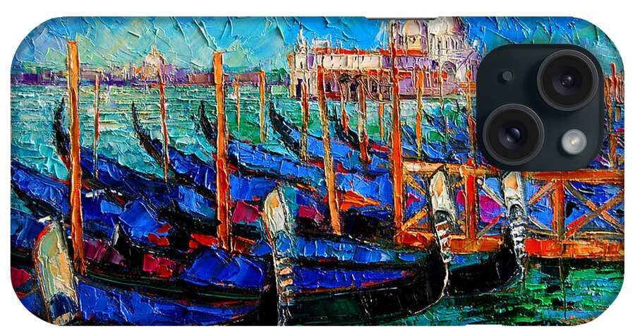 Venice iPhone Case featuring the painting Venice - Gondolas - Santa Maria Della Salute by Mona Edulesco