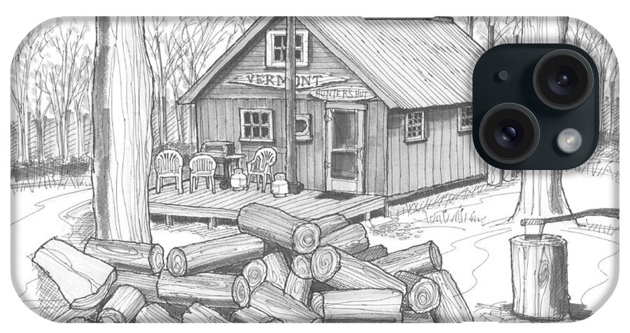Hunting iPhone Case featuring the drawing Vermont Hunter Lodge by Richard Wambach