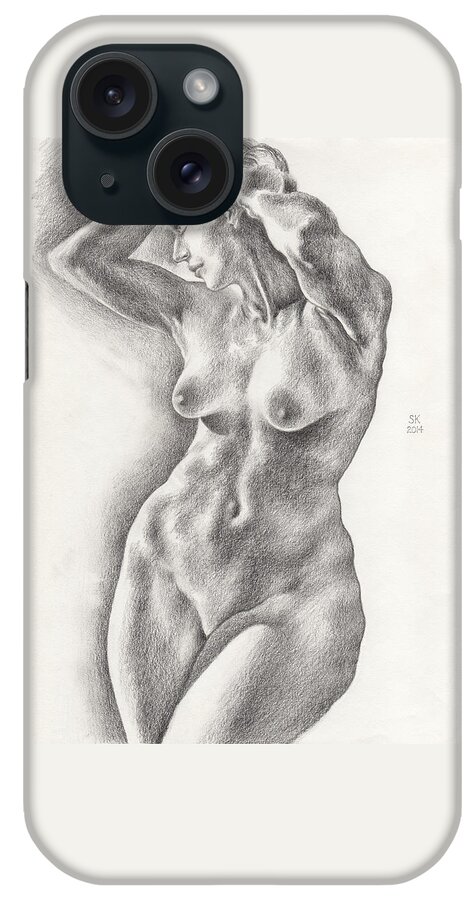 Nude iPhone Case featuring the drawing Victoria in 8B Standing Female Nude by Scott Kirkman