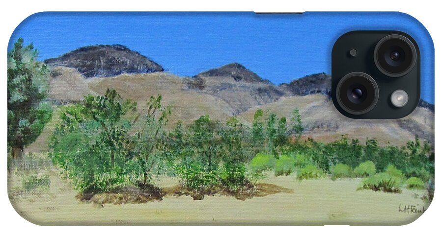 Mojave iPhone Case featuring the painting View from Sharon's house - Mojave by Linda Feinberg