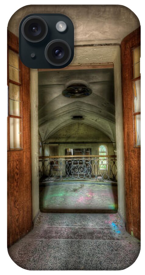 Urbex iPhone Case featuring the digital art View to the great hall by Nathan Wright