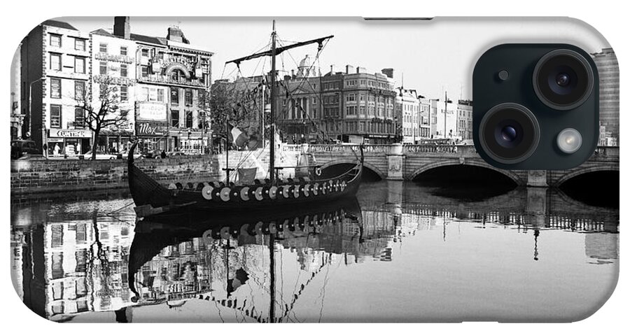 Viking Longboat iPhone Case featuring the photograph Viking Longboat on the Liffey Dublin 1988 by Irish Photo Archive