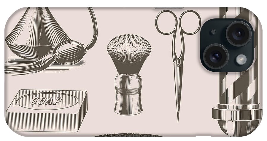 English Culture iPhone Case featuring the digital art Vintage Barbershop Objects by Darumo
