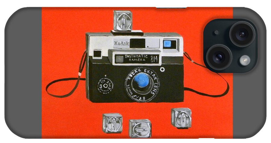 Camera iPhone Case featuring the painting Vintage Camera with Flash Cube by Karyn Robinson