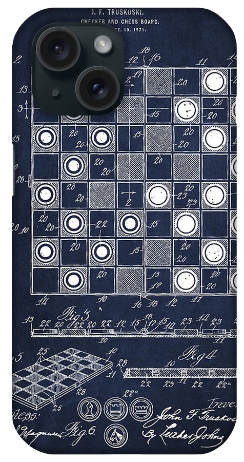 Chess iPhone Case featuring the digital art Vintage Checker and Chess Board Drawing from 1921 by Aged Pixel