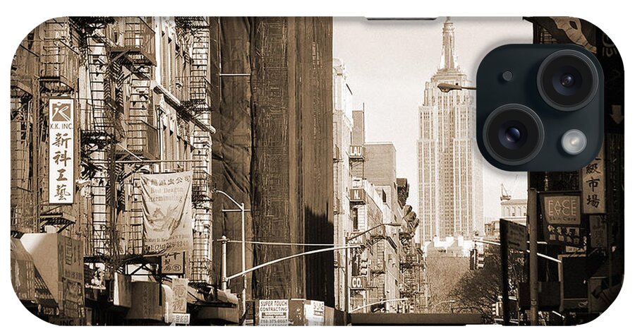 Chinatown iPhone Case featuring the photograph Vintage Chinatown and Empire State by RicardMN Photography