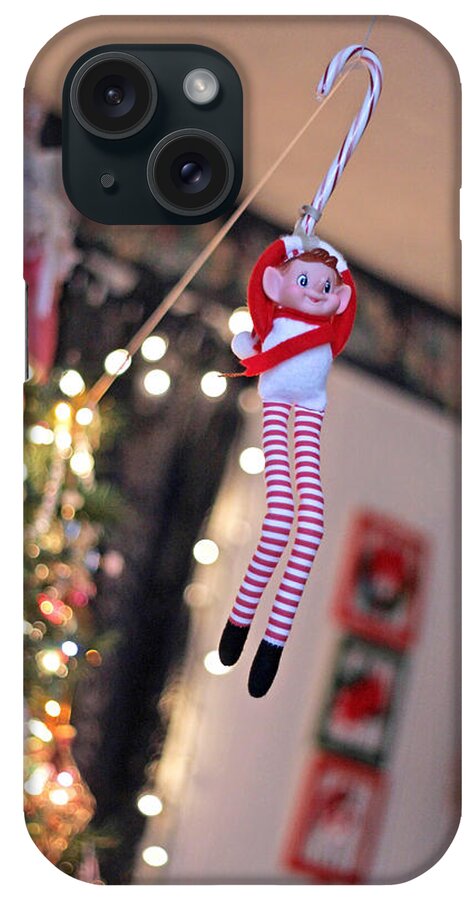 Vintage Christmas Elf iPhone Case featuring the photograph Vintage Christmas Elf Zipline by Barbara West
