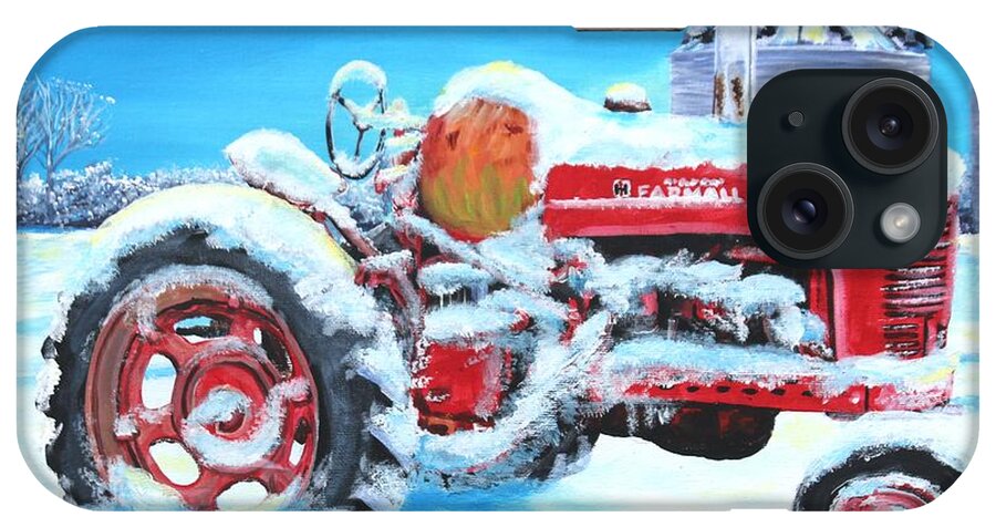 Tractor iPhone Case featuring the painting Vintage Farmall Tractor in the Snow by Karl Wagner