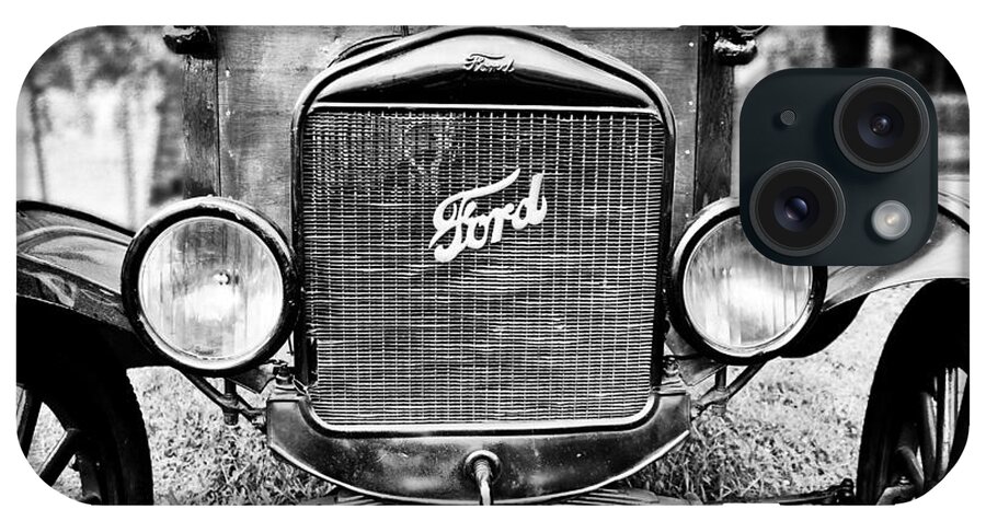 Ford iPhone Case featuring the photograph Vintage Ford in Black and White by Colleen Kammerer