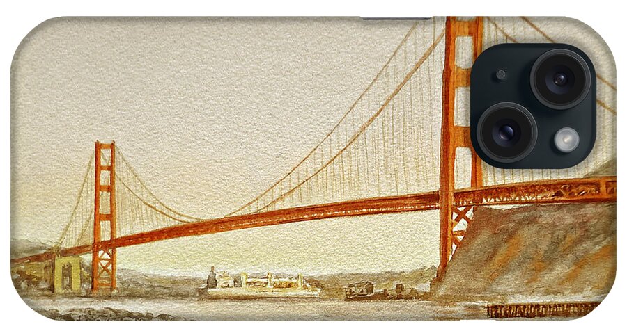 Vintage iPhone Case featuring the painting Vintage Golden Gate Bridge by Irina Sztukowski