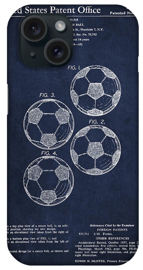 Soccer iPhone Case featuring the digital art Vintage Soccer Ball Patent Drawing from 1964 by Aged Pixel
